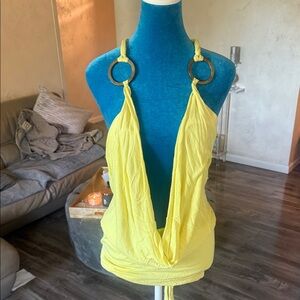 Elegant Yellow Halter Camisole with Ring Details